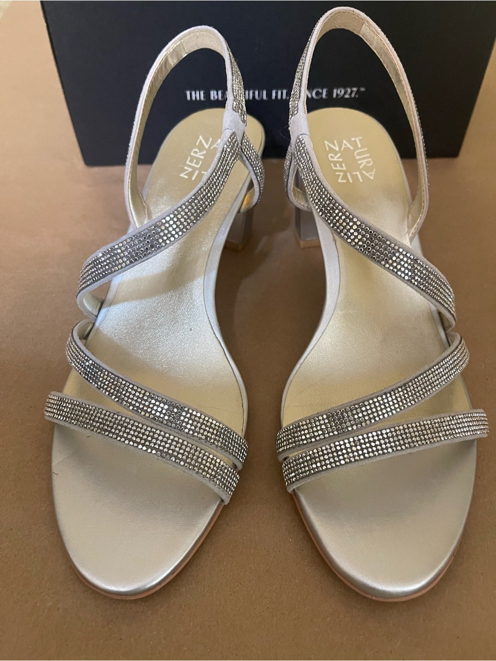 Naturalizer Vanessa2 Silver Rhinestone Strappy Mid Block Heels | size 9.5 - Picture 3 of 6